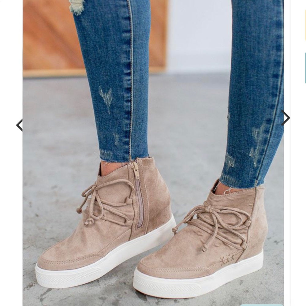 Taupe sneaker wedges. Never worn!